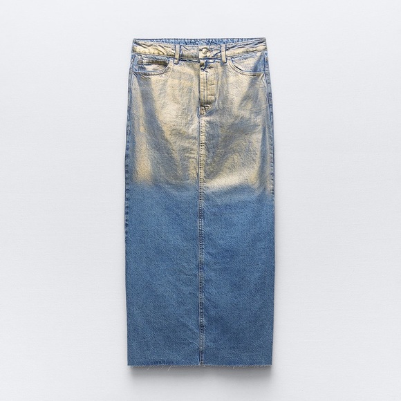 ZARA Z1975 GOLD METALLIC DENIM SKIRT - Picture 7 of 8